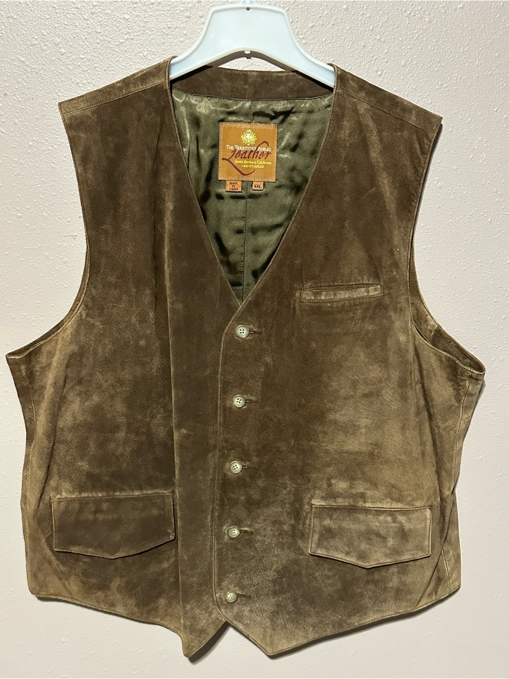 The Territory Ahead Vest Tan Brown Button Quilted Western Leather suede VTG -XXL